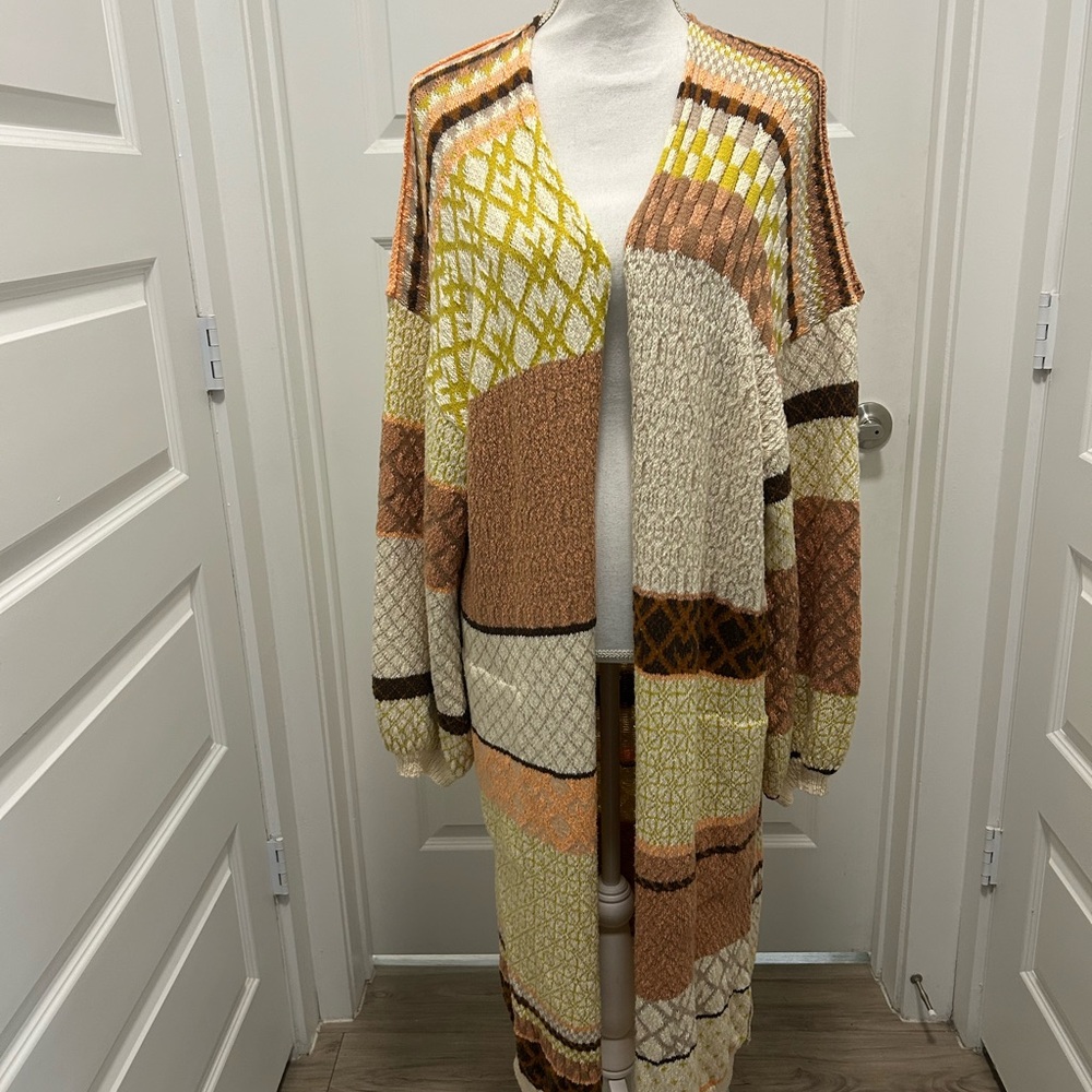 Free People Patchwork Long Open-Front Cardigan — … - image 1